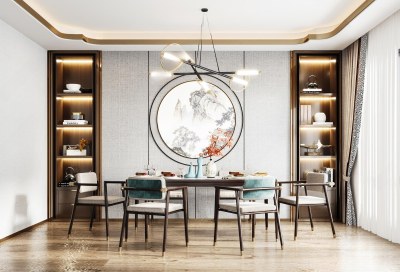 新中式家居餐厅3D模型下载